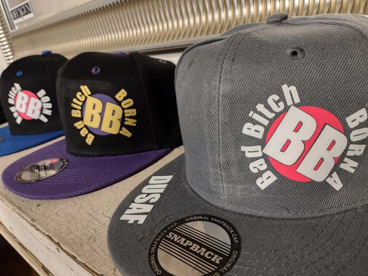 Born a Bad Bitch Flat Bill Snapback Grey with White & Pink