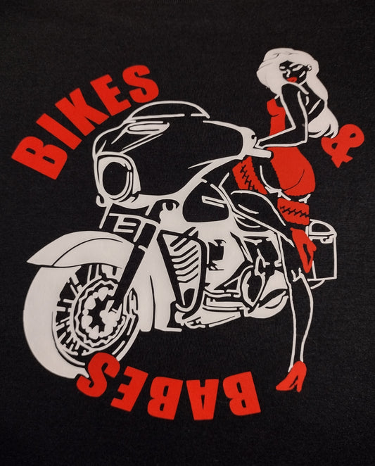 Women's Bikes & Babes Tshirt (Logo color options available)