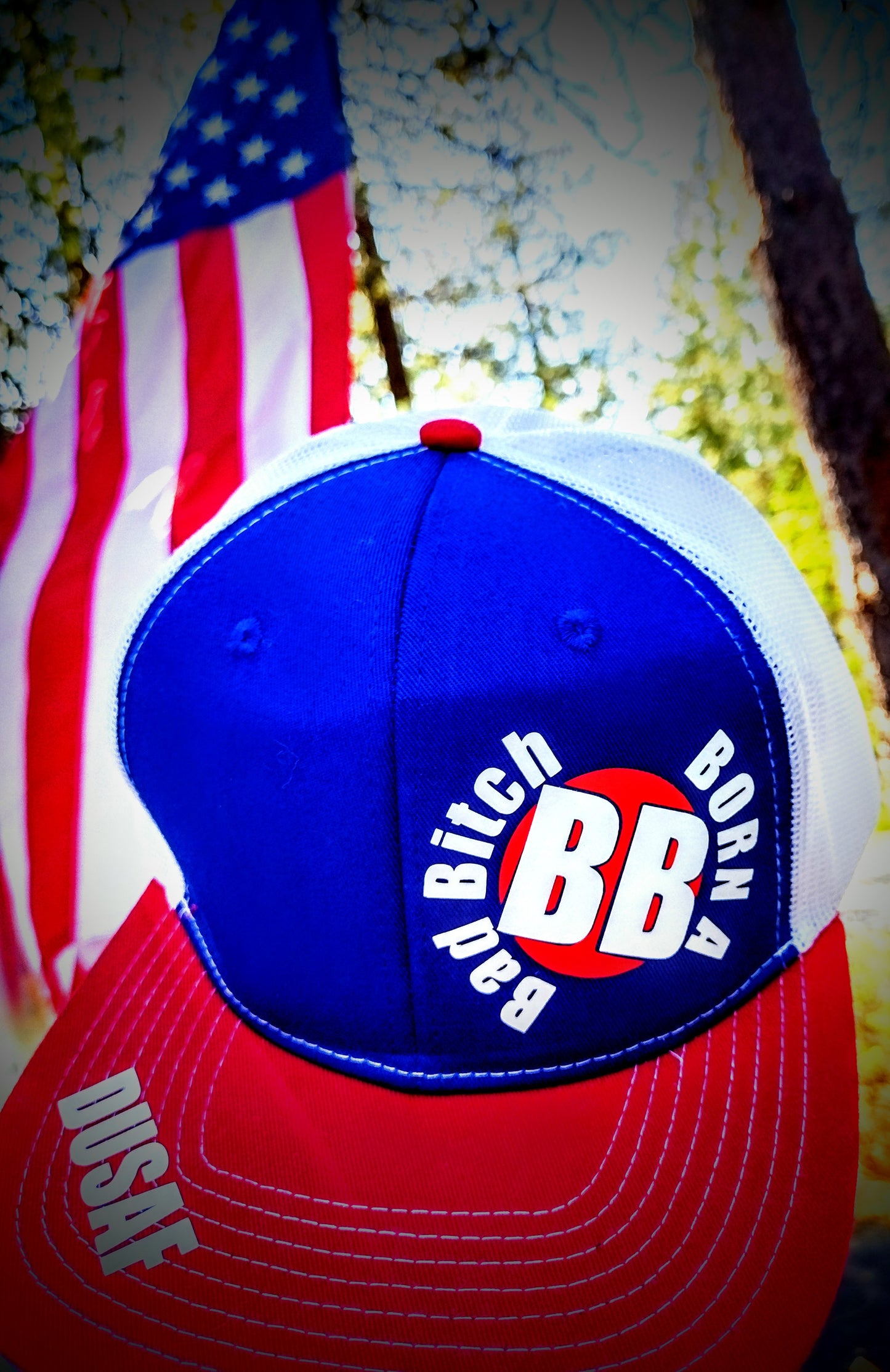 Born a Bad Bitch Red White and Blue Snapback Blue