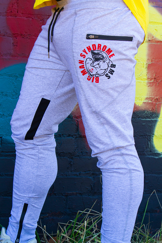 Joggers Big Man Syndrome light grey with Logo Red and black